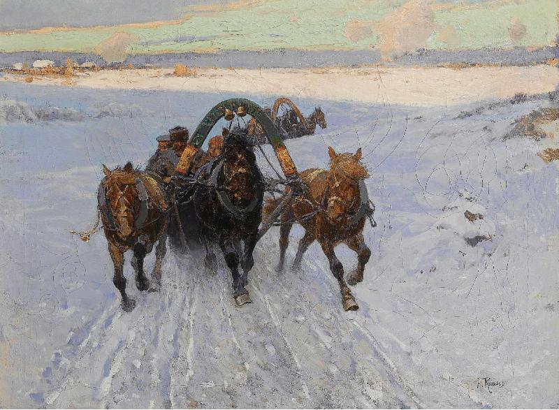 Franz Roubaud Troika racing through the snow